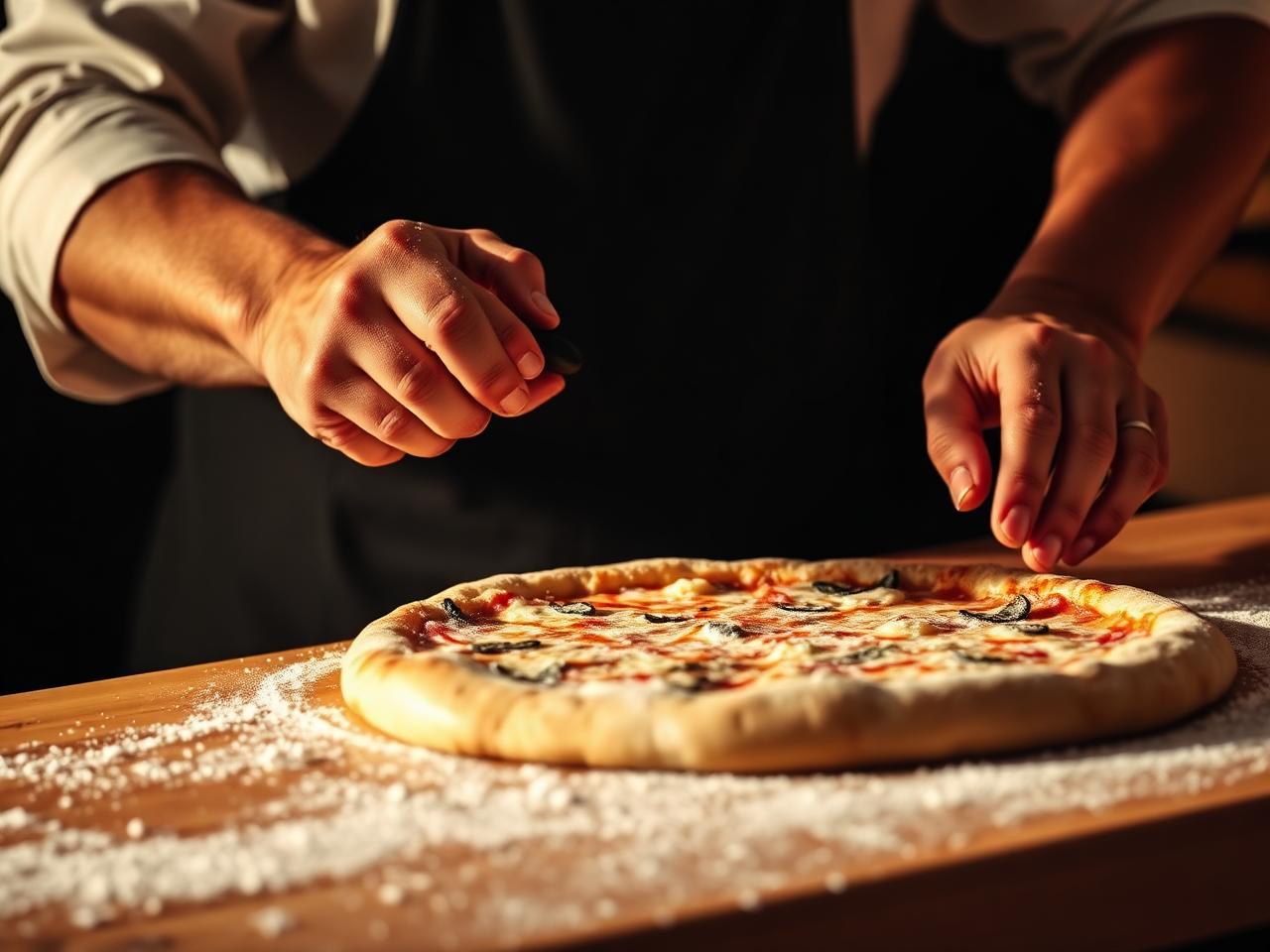 Pizzaiolo preparing dough